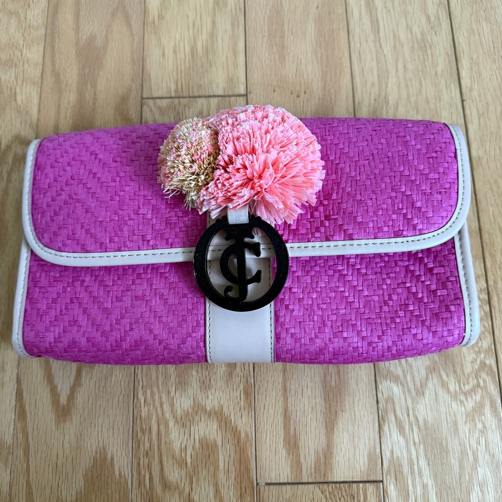 Juicy Couture Woven Clutch Purse‎ with Pom Pom Accent Party Bag